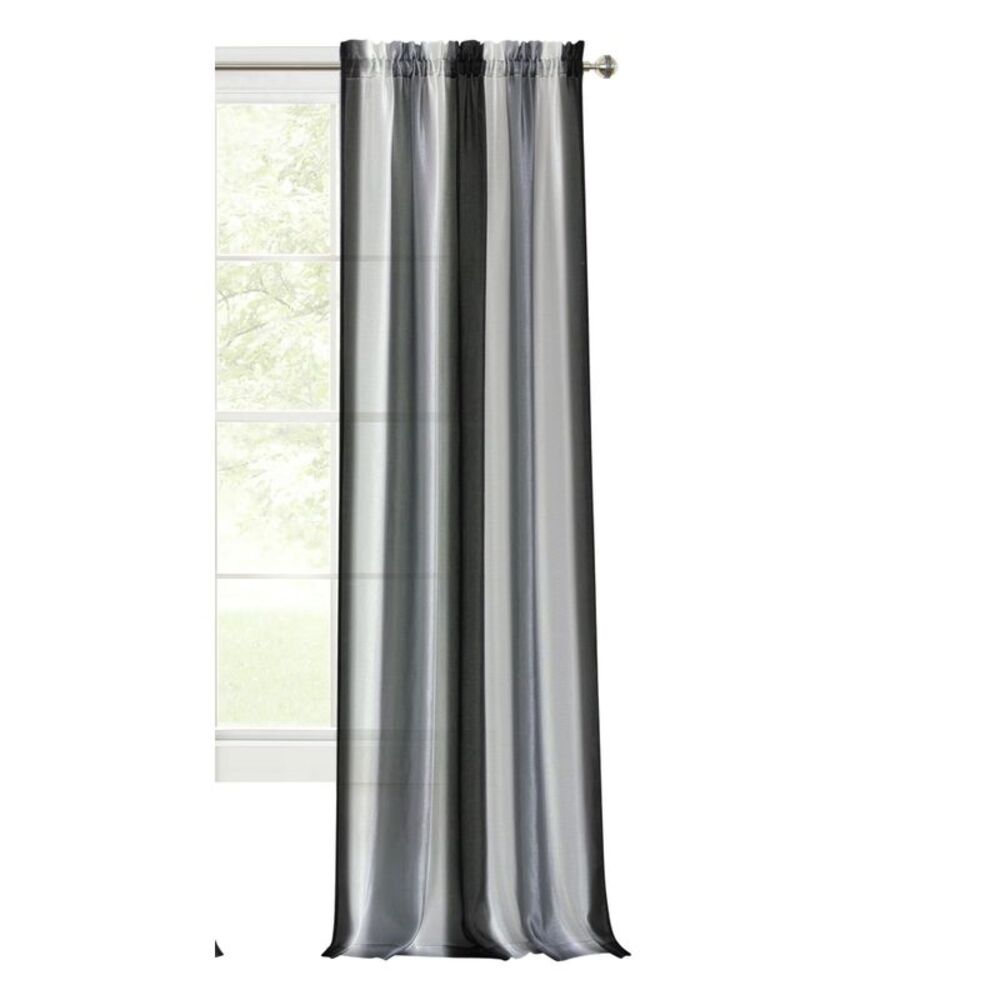 Ombre Rod Pocket Window Curtain Panel - 50x84 - Black/Silver